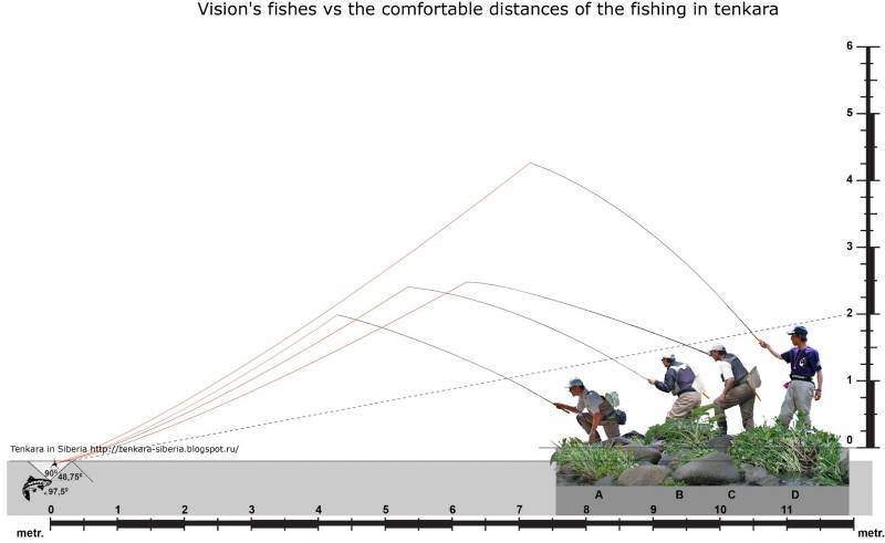 Vision's fishes vs comfortable distances of the fishing in Tenkara